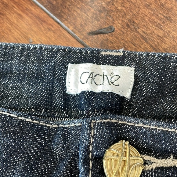 Cache Bootcut Jeans Dark wash Mid rise Gold Accents Womens 6 Y2K Stretchy - Picture 4 of 14